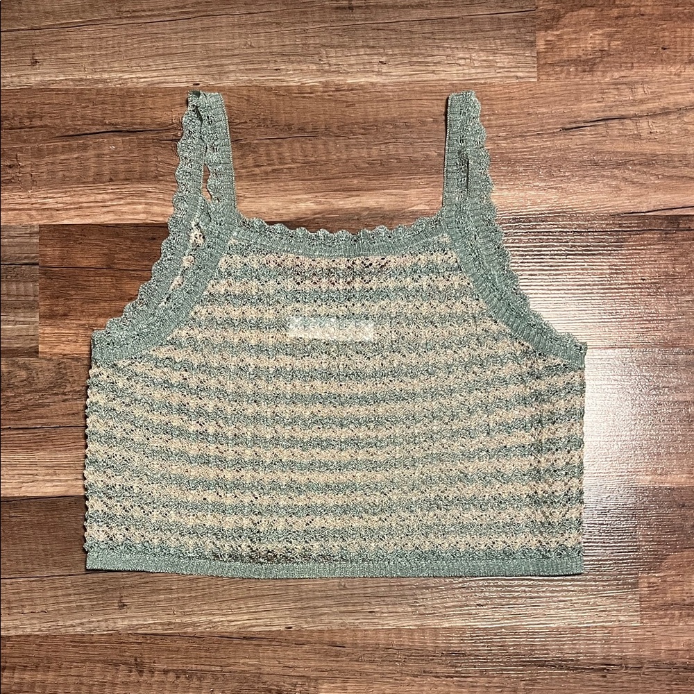 Zara Green and Beige Lace Crop Top